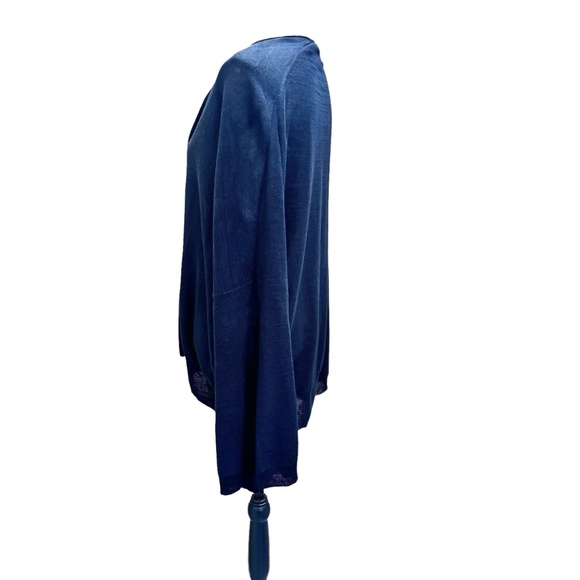 DKNY PURE BLACK KNIT LINEN OPEN CARDIGAN SHAWL COLLAR SWEATER - Picture 9 of 16